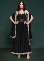 Georgette Black Party Wear Solid Readymade Gown With Dupatta